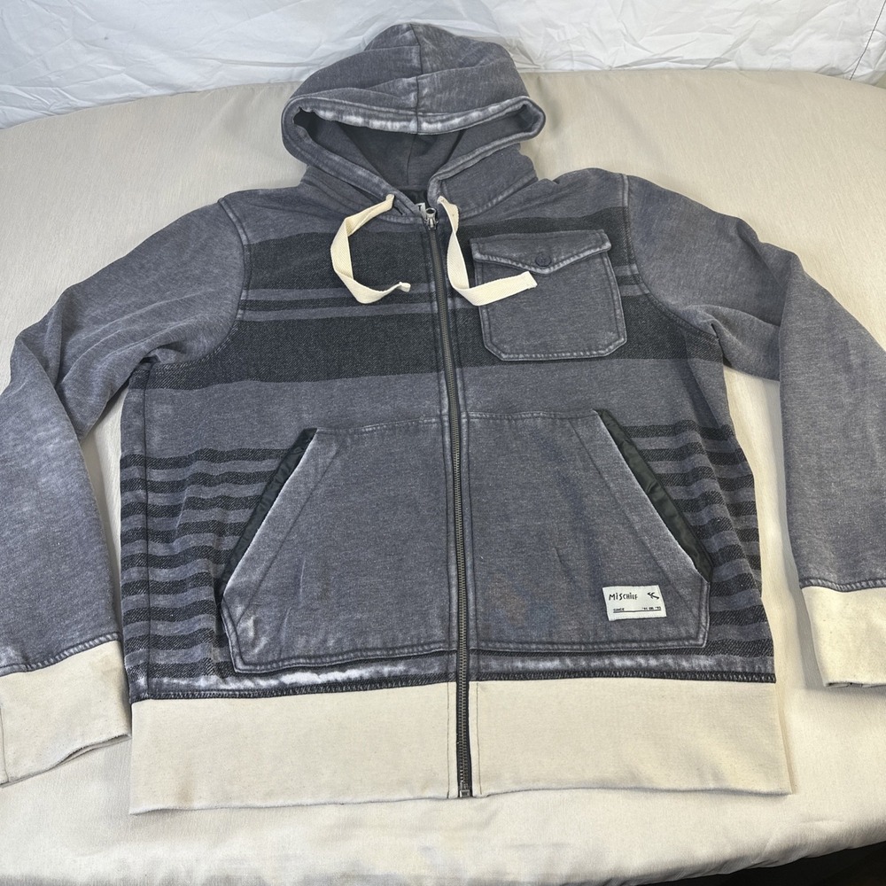 Lost Mischief Zip Up Hoodie in Gray Black Size Medium